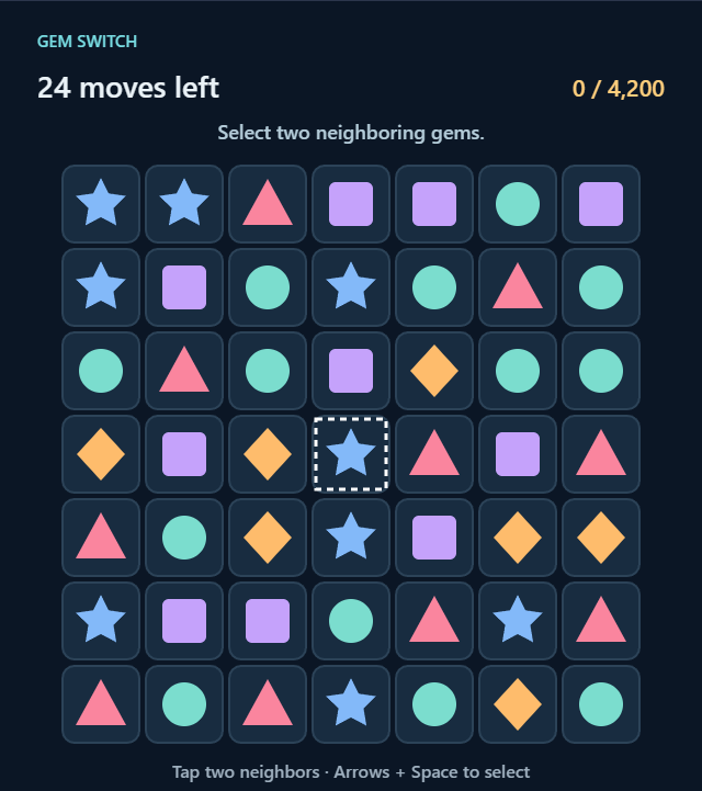 Gem Switch game board