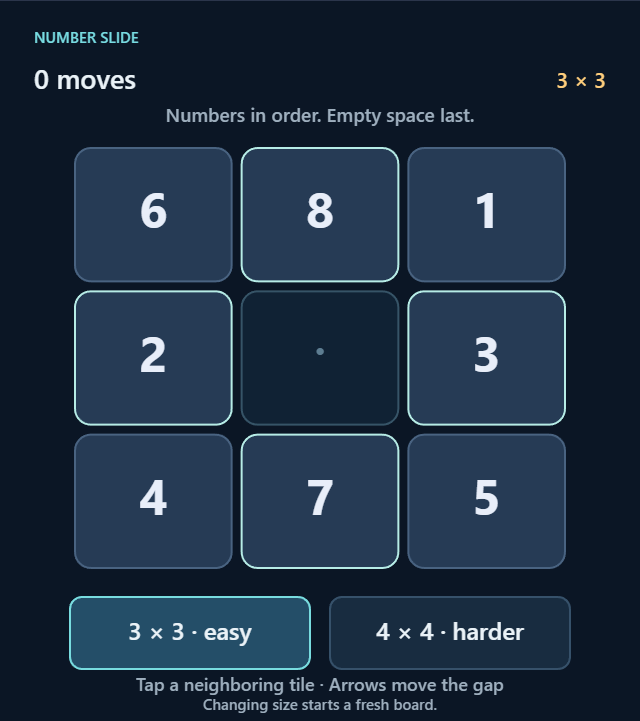 Number Slide game board